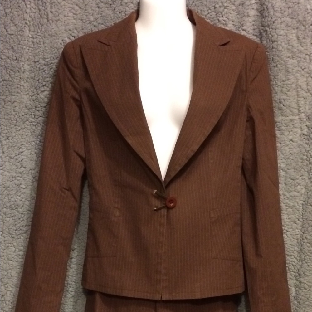 British Khaki brown with fine pin stripe suit.